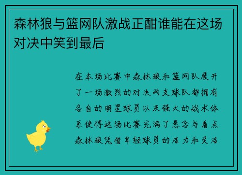 森林狼与篮网队激战正酣谁能在这场对决中笑到最后